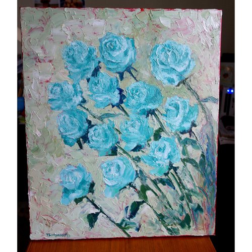 SemyonovArt Studio Roses Flowers Original Art Oil Painting Wall Decor Evening Roses