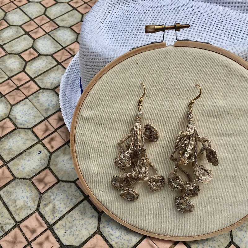 Handmade crochet tassel earrings  |  Wheat - Earrings & Clip-ons - Cotton & Hemp Khaki