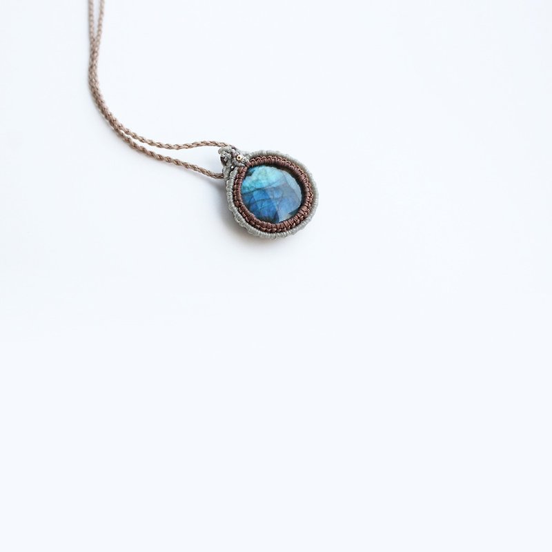天然石拉長石水晶蠟線編織 - 項鍊 - 水晶 藍色