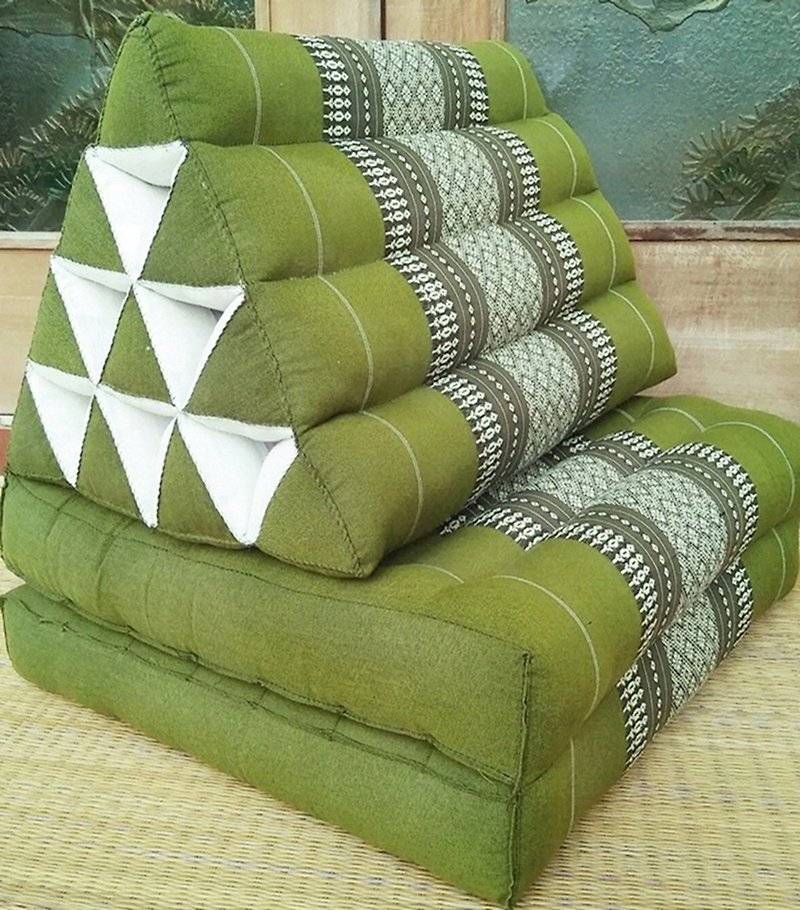 หมอนสามเหลี่ยม 2พับ 10ช่อง 50 x 120cm หมอนขิด หมอนอิง หมอนนุ่น ที่นอนนุ่นลายขิด - หมอน - ผ้าฝ้าย/ผ้าลินิน สีเขียว