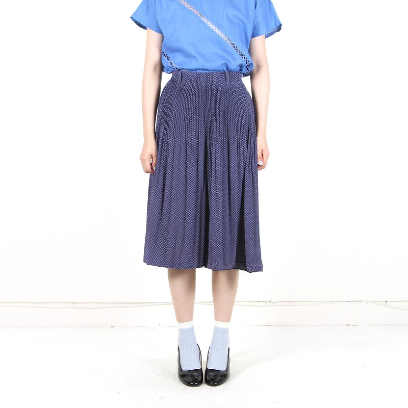 [Eggs and plants] vintage color pleated print vintage wide leg pants skirt - Women's Pants - Polyester Blue