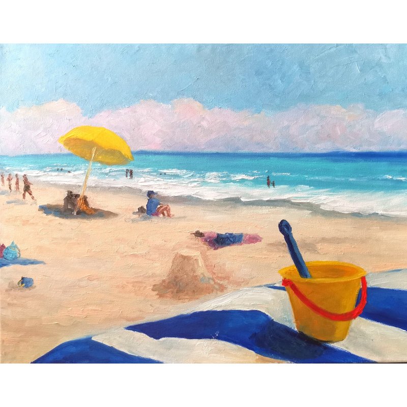 People in the Beach Painting Seascape Oil Art 海滩上的人 海滩上的人  画海景 - 海報/掛畫/掛布 - 其他金屬 黃色