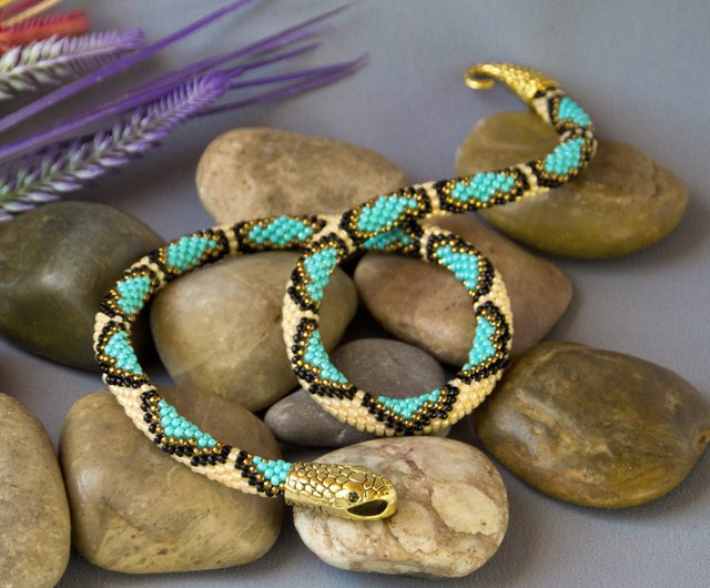 Turquoise snake bracelet for women , Ouroboros jewelry, Serpent bracelet -  Shop IrisBeadsArt Bracelets - Pinkoi