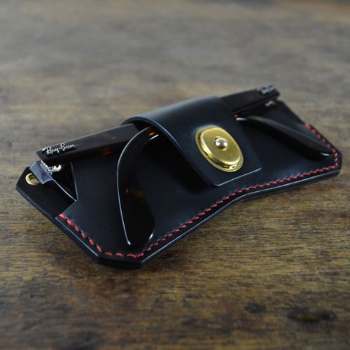 イタリア協会認定野菜日焼けレザーブラック手縫いメガネカバー/メガネ