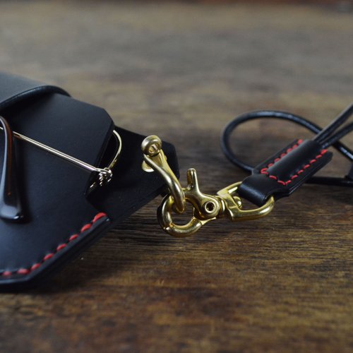 イタリア協会認定野菜日焼けレザーブラック手縫いメガネカバー/メガネ