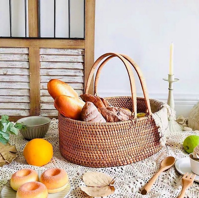 Vietnamese rattan basket weave, oval, double handle, foldable, large - Shelves & Baskets - Other Materials 