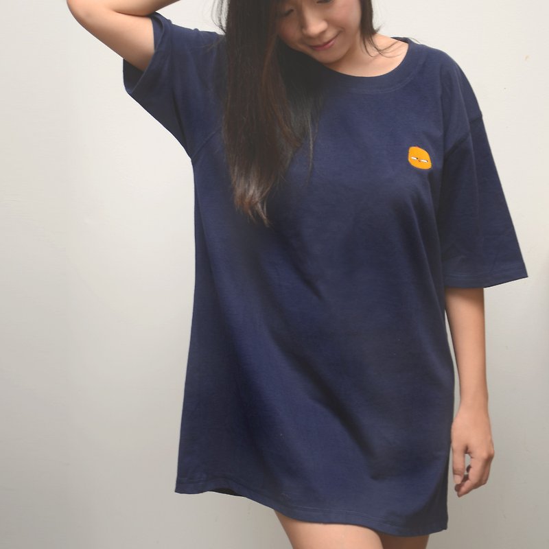 Warbie T-shirt premium soft (Navy) :  Embroidery Warbie Face - เสื้อฮู้ด - ผ้าฝ้าย/ผ้าลินิน สีน้ำเงิน