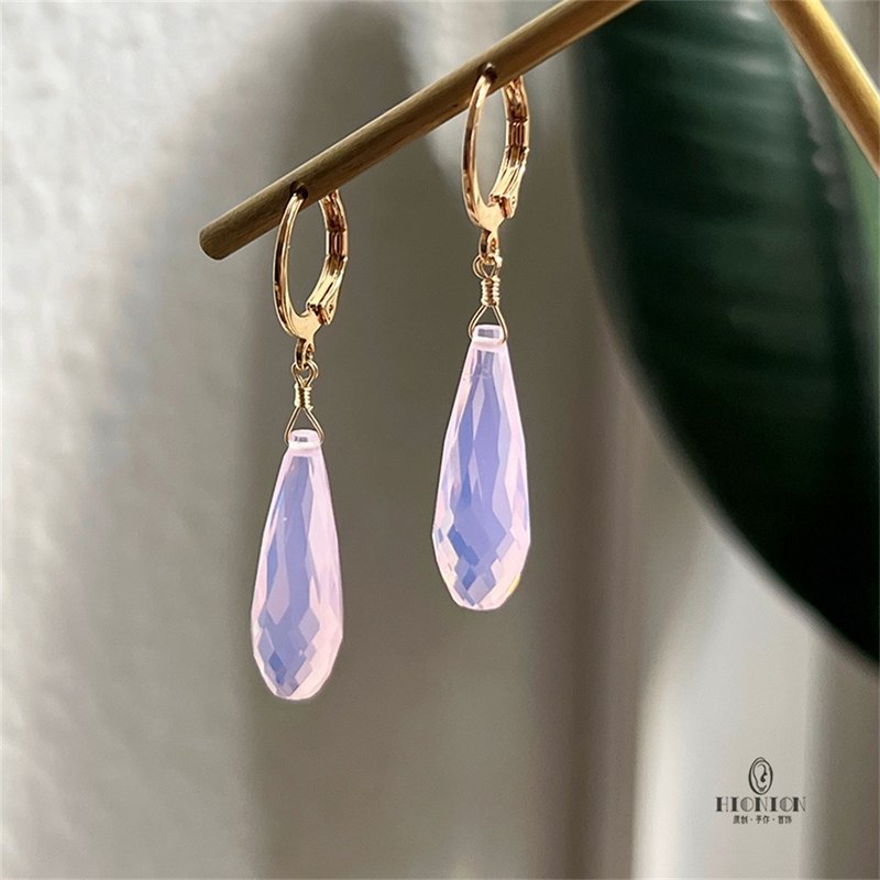 HiOnion Miracle Taste Original Niche Water Drop Earrings Lavender Purple Ear Clip Romantic Art Earrings - ต่างหู - คริสตัล 