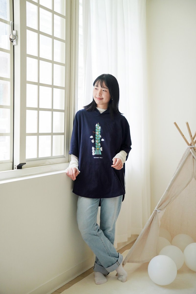 麻糬兔101-斗篷外套(藏青色) - 女大衣/外套 - 棉．麻 藍色