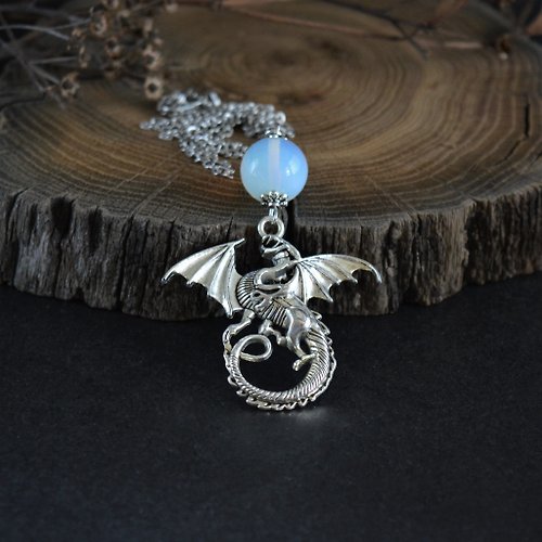 Gemstone Pendant, Fairy on Gemstone ball – Moon Dragon