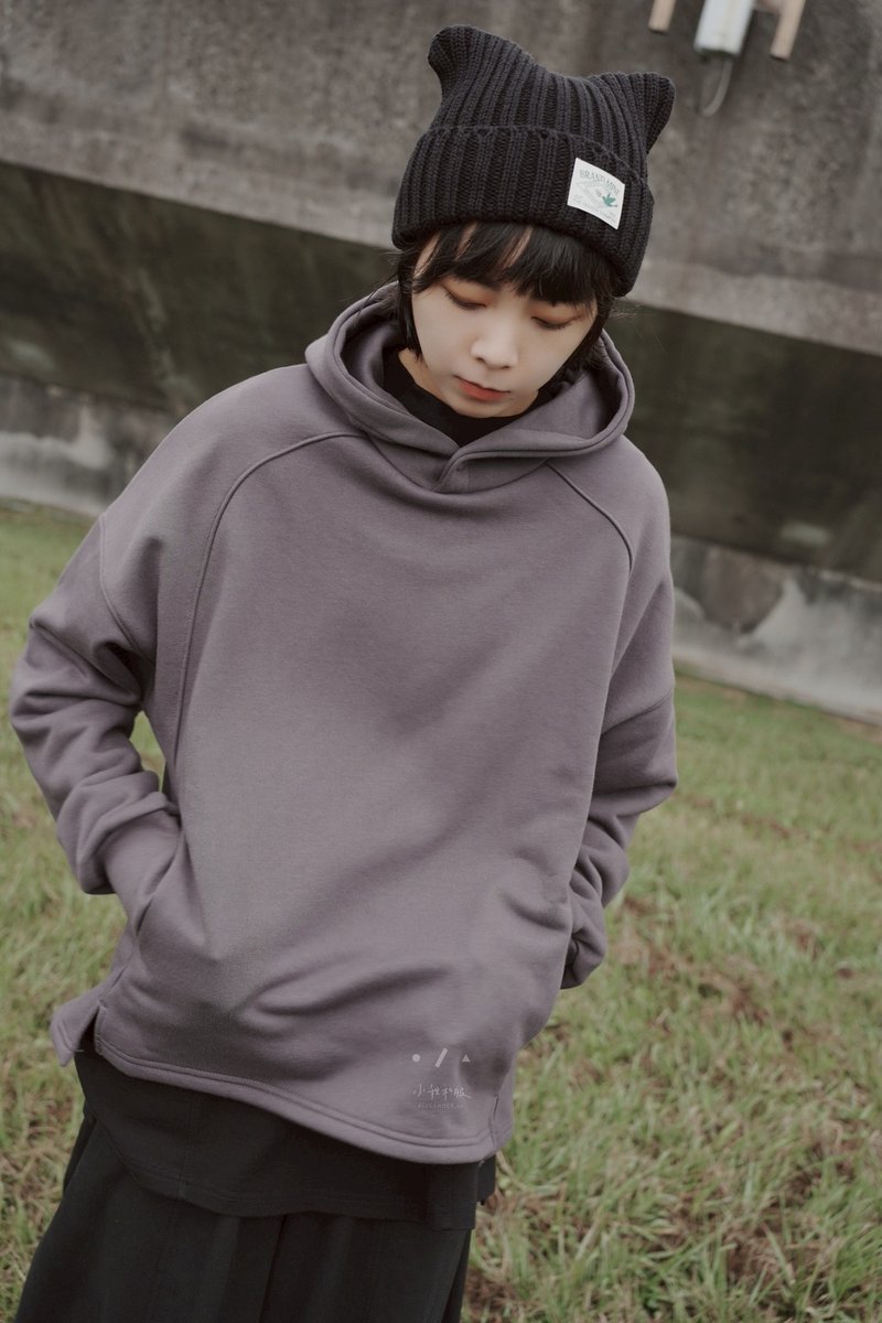 Xiao Wo限定 こだわりの600g厚手サムホールフーディー - 2色 - スモーキーパープルグレー 現品 - トップス - コットン・麻 グレー