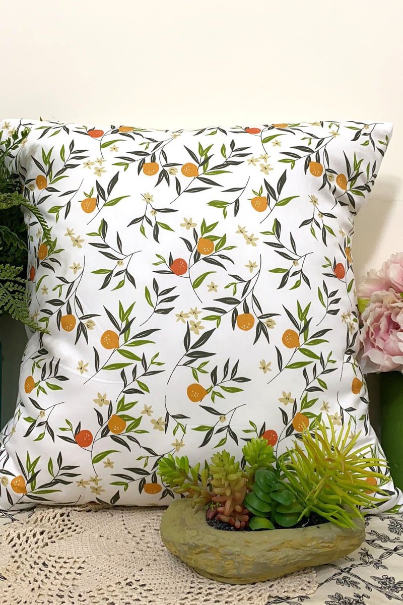 Nordic style off-white green leaf fruit pattern pillow cushion cushion pillowcase canvas - Pillows & Cushions - Cotton & Hemp White