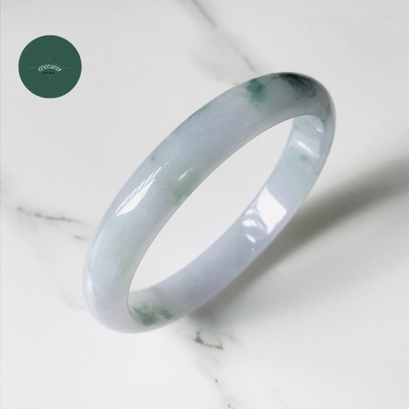 翡翠手鐲  稀有  緬甸a貨　53.4×46.5mm 貴妃　飄花 - 手鍊/手環 - 玉石 紫色