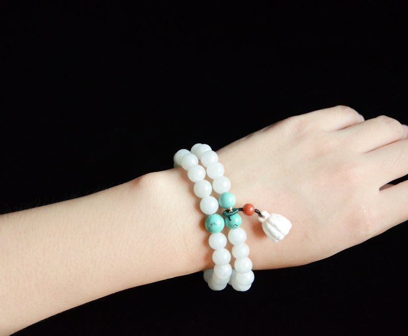 [Meet] Natural Hetian White Jade Turquoise Fresh Art Bracelet Bracelet - Bracelets - Jade White