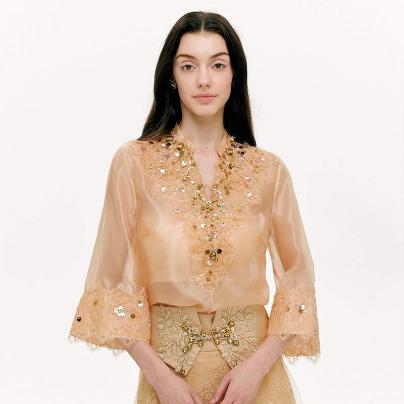 SOLELEGIA Bead Sequin Embroidered Top - Women's Tops - Other Materials 