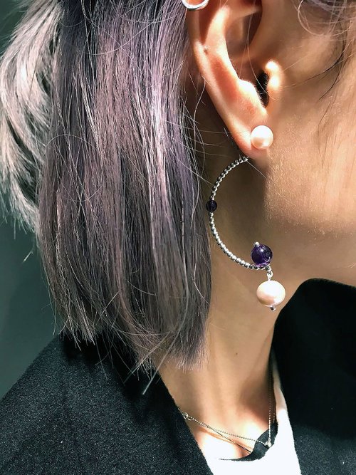 irisjjewellery 春日櫻花系列 925純銀 粉紫色淡水珍珠 耳環