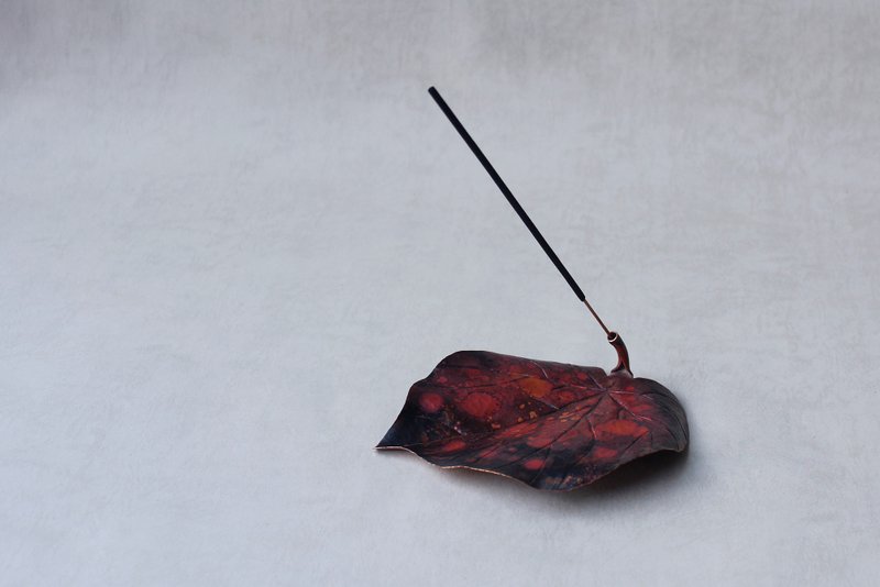 紅銅秋海棠線香座/可接單訂製/每個顏色尺寸稍有不同 - 香氛/精油/擴香 - 銅/黃銅 紅色