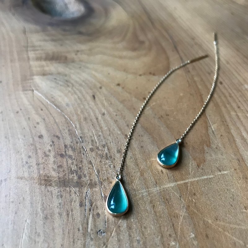 Jade - Natural Burmese Jade A Goods - Ice Blue Water Drops 18K Gold Real Diamond Ear Wire - Earrings & Clip-ons - Jade Gold