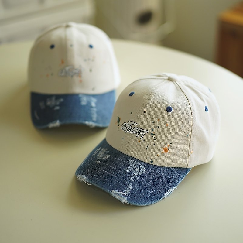 CAT WEST design denim color matching casual peaked cap retro old baseball cap youth men's and women's dome - อื่นๆ - ผ้าฝ้าย/ผ้าลินิน 