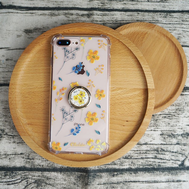 Small yellow flower-ring buckle four-corner anti-fall mobile phone case - Phone Cases - Plastic Yellow