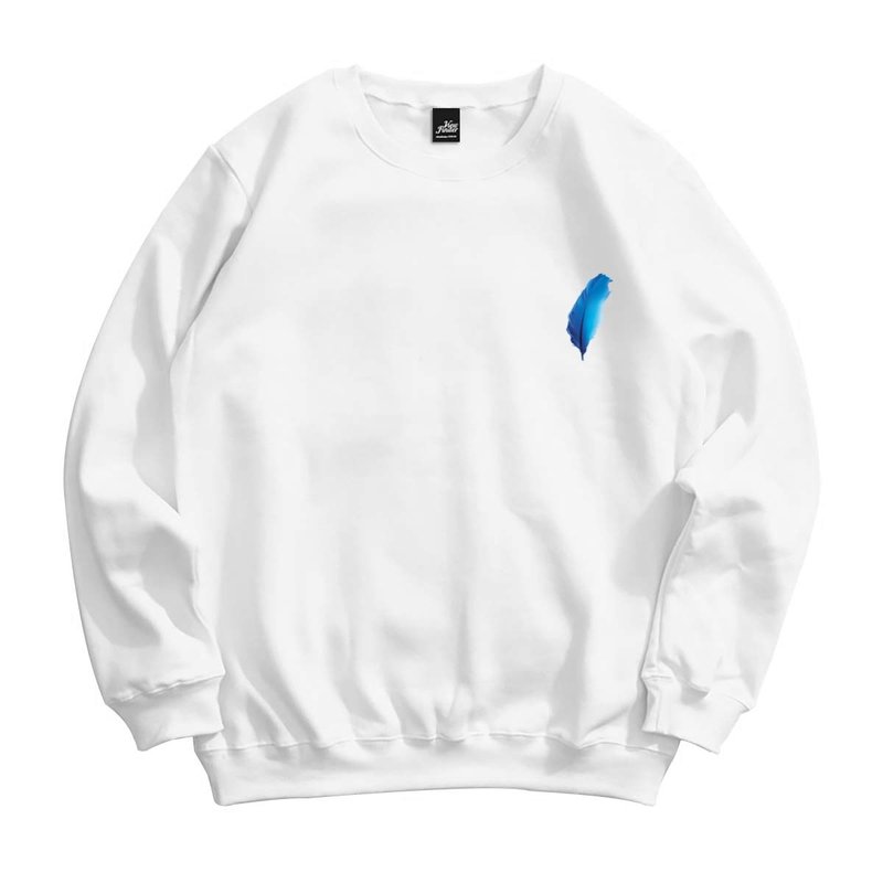 Cyan Feather-College T-2 Colors - เสื้อฮู้ด - ผ้าฝ้าย/ผ้าลินิน ขาว