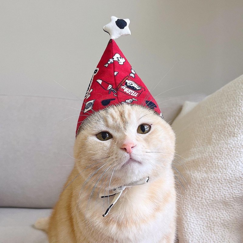 [Cha's Handmade] Milky pointed cap pet cap cat cap baby cap - ชุดสัตว์เลี้ยง - ผ้าฝ้าย/ผ้าลินิน 