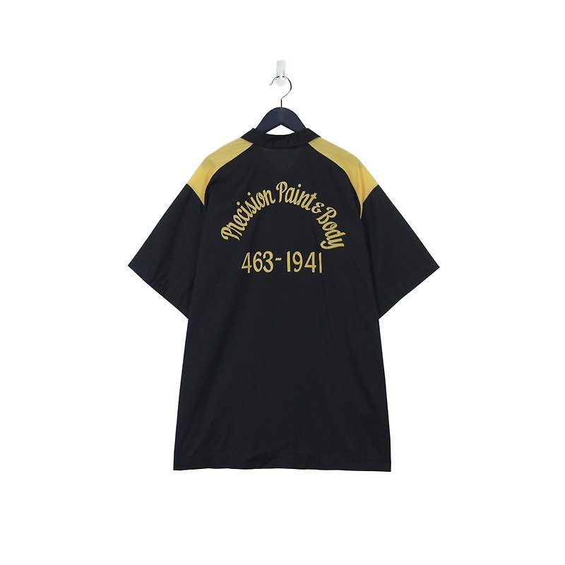 A‧PRANK :DOLLY :: Retro 70sHilton Black and Yellow Bowling Shirt T805088 - เสื้อเชิ้ตผู้ชาย - ผ้าฝ้าย/ผ้าลินิน สีดำ