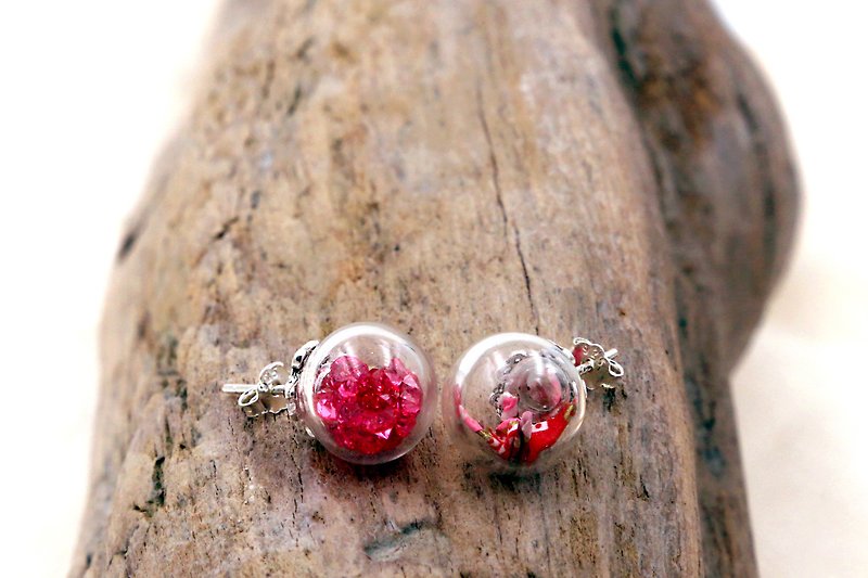 Mini Paper Crane Glass Ball Earrings (Red Xinglin Garden)-Christmas Gift - Earrings & Clip-ons - Paper Pink