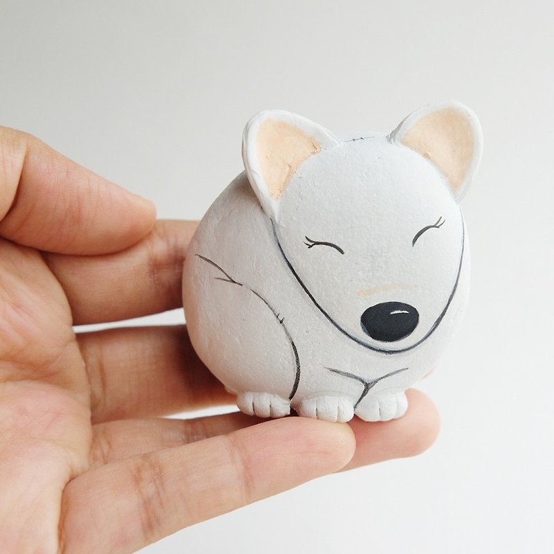 Bull terrier dog stone painting handmade gift for friends. - Stuffed Dolls & Figurines - Stone White