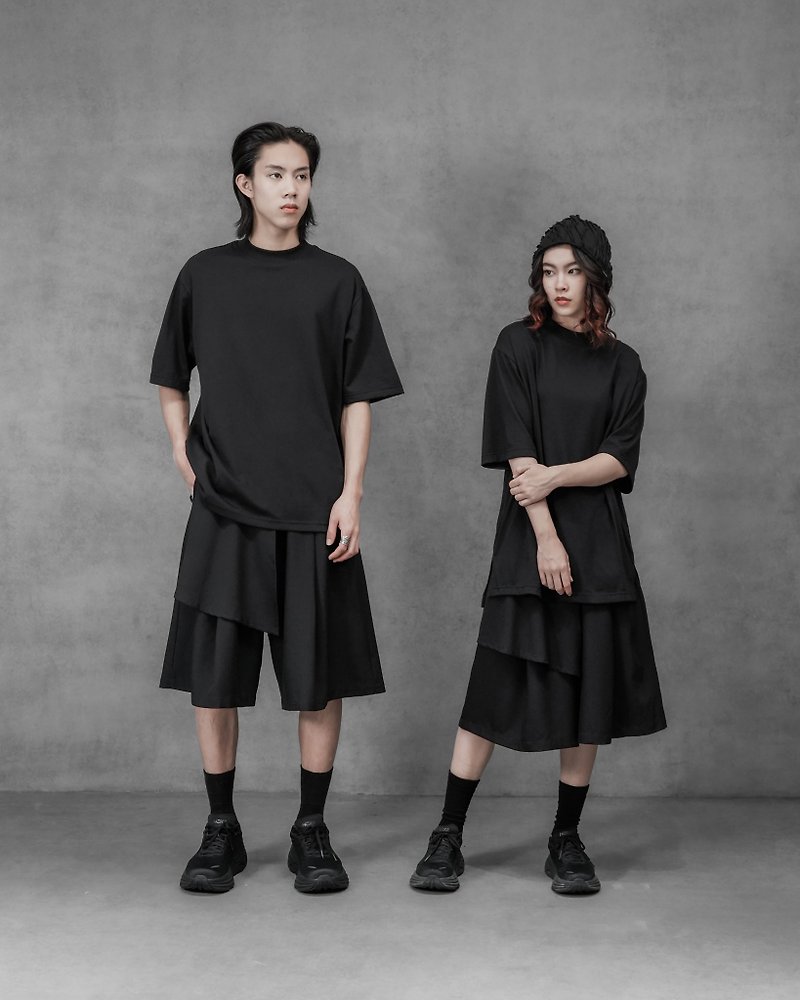 MUKK DESIGN ムックデザイン マイクロスタンドカラー 5分袖ワイドT - Tシャツ メンズ - その他の素材 ブラック