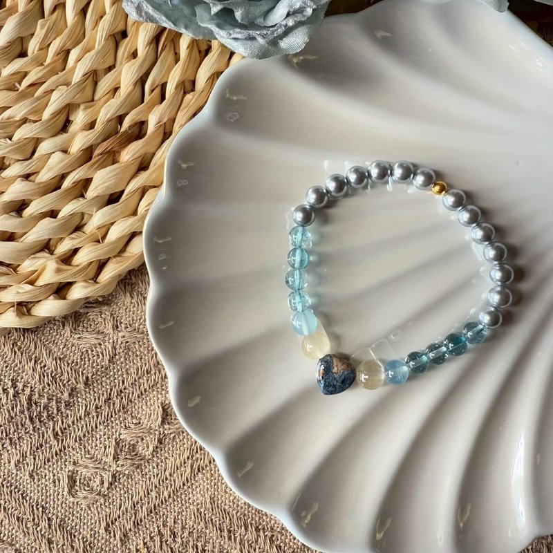 Deep Sea Blue Pietersite Heart Elastic Bracelet - สร้อยข้อมือ - คริสตัล 