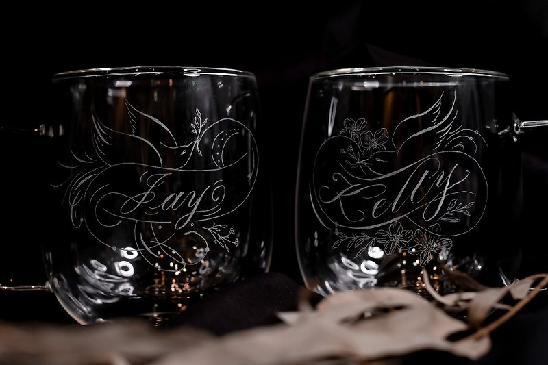 Customized English Calligraphy Engraved Cup-Double Glass Cup - Other - Glass 