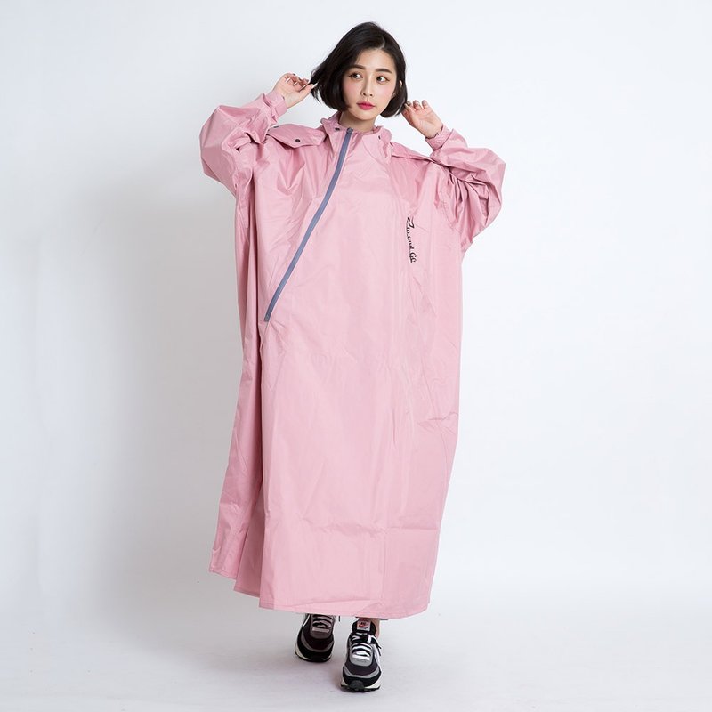 BrightDay-Double double zipper slant open one-piece raincoat (D1)-pink - Umbrellas & Rain Gear - Waterproof Material Pink