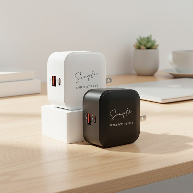 客製禮物|65W質感充電器禮盒|僅5cm大小|客製化鐫刻|台灣製造認證 - 行動電源/充電線 - 塑膠 