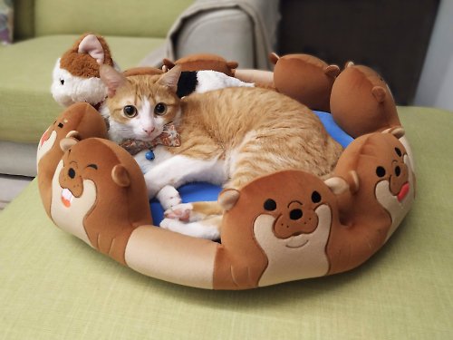 Lucky Me 寵物設計 動物床墊- 泡湯的水獺 涼墊組合 可拆式床墊