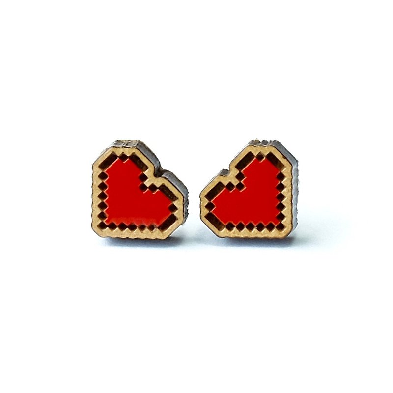 Painted wood earrings-heart - Earrings & Clip-ons - Wood Red