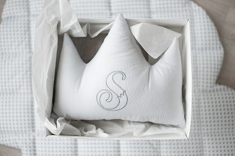 White crown pillow with custom letter, personalized baby gift - Baby Gift Sets - Cotton & Hemp White