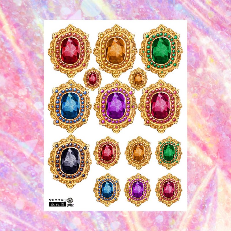 *Jewel Brooch Deco Stickers (5colors) - 貼紙 - 紙 