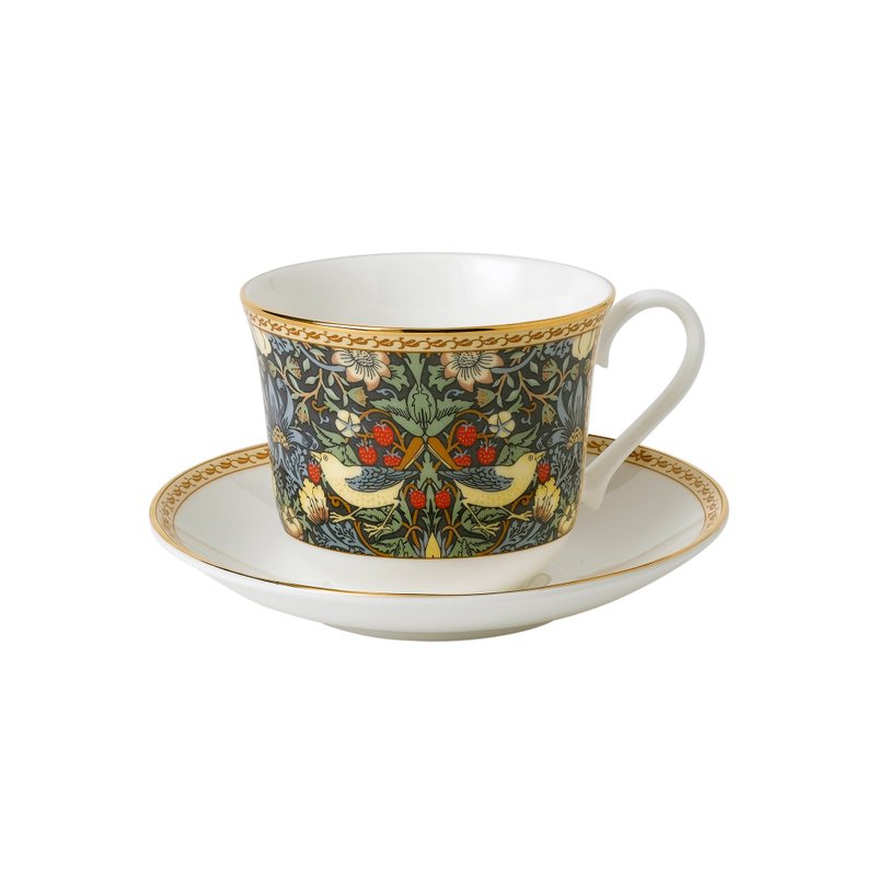 經典Classic Collection 450ml草莓鳥園金邊骨瓷早餐杯盤組-藍色 - 其他杯子 - 瓷 藍色