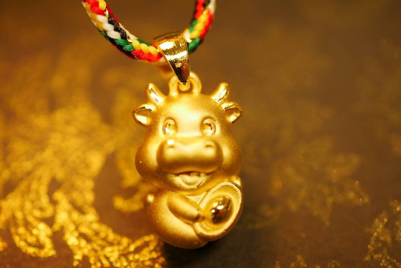 Gold Pendant-Chinese Zodiac Bull Gold Ornaments Moon Ceremony-Gold 9999 - Baby Gift Sets - 24K Gold Gold