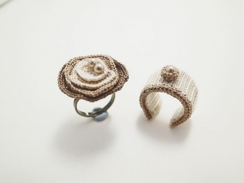 Crochet Jewelry (Free Form 1-b) Crochet Ring Set, Statement Ring,  Fiber Ring - แหวนทั่วไป - ผ้าฝ้าย/ผ้าลินิน หลากหลายสี