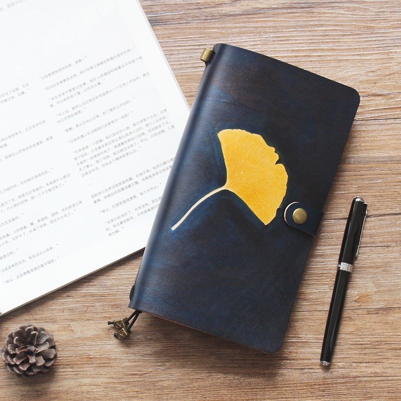 Such as Wei ginkgo leaves dyeing series Shanhain 22 * ​​12cm notebooks leather notebook diary TN Travel creative gift Notepad can be customized handmade - Notebooks & Journals - Genuine Leather Purple