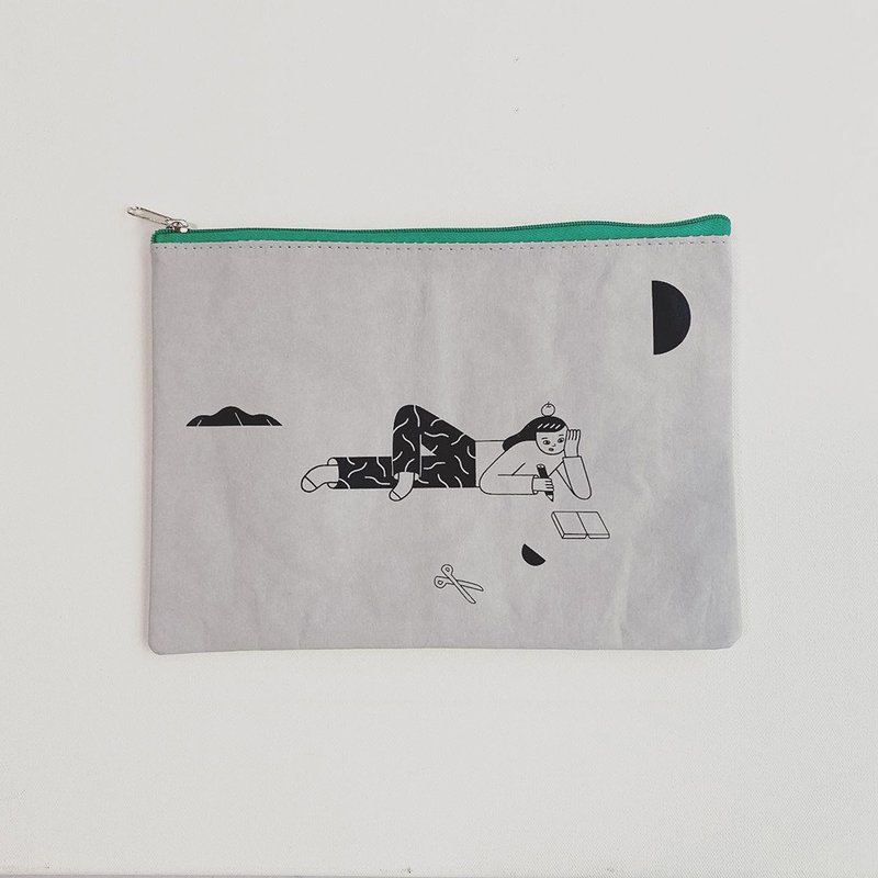 Washable Kraft Paper Pouch / Want to Do Something - Pencil Cases - Paper Gray