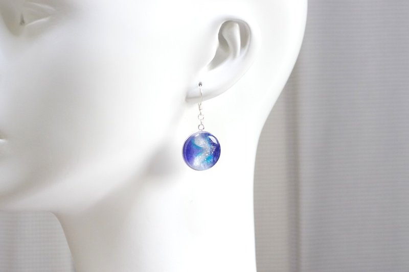 Resin Art Round Earrings - Shiosai - ต่างหู - เรซิน สีน้ำเงิน