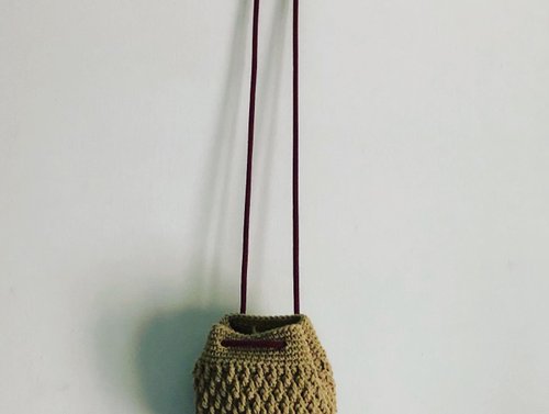 Lei’s knitting 抹茶綠手提/肩背迷你束口水桶小包