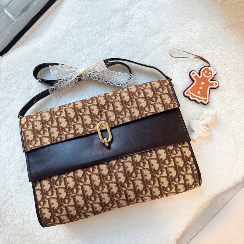 【日本中古】Vintage Dior Oblique トロッター 2WAYバッグ - ブラウン - ショルダーバッグ - その他の素材 ブラウン