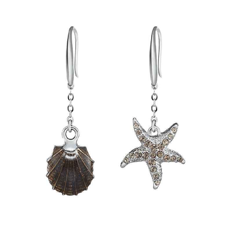 Light col. topaz colour Starfish & Shell earrings - ต่างหู - คริสตัล 