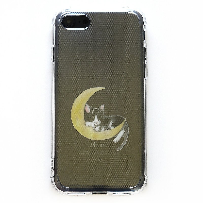 Moon Cat - Mobile Shell | TPU Phone case Anti-fall Air Compressor | Addable Word Design - เคส/ซองมือถือ - ยาง สีใส