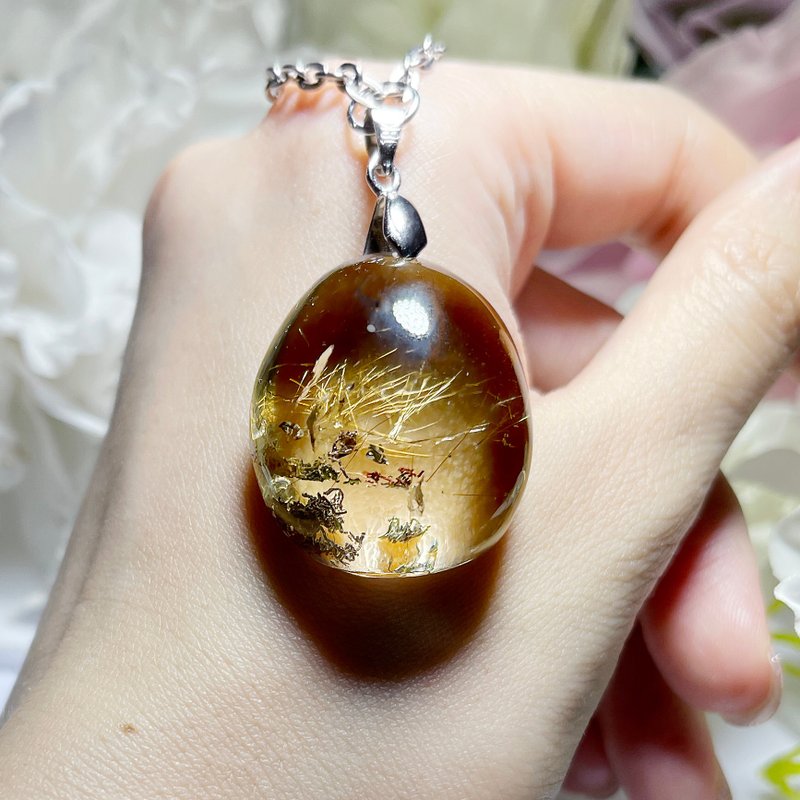 珍貴精品大蛋面 四季幽靈金髮晶 項鍊 吊墜 幽靈水晶 超立體厚實 - 項鍊 - 水晶 金色