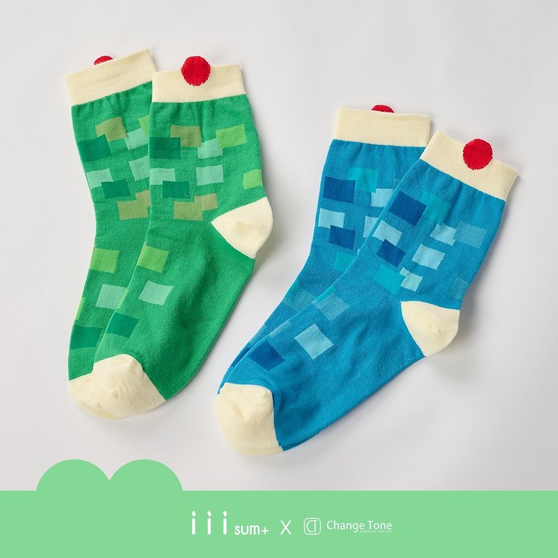 冰淇淋汽水 喫茶舖 襪子 藍/綠色 聯名上市 獨家設計 - 襪子 - 棉．麻 